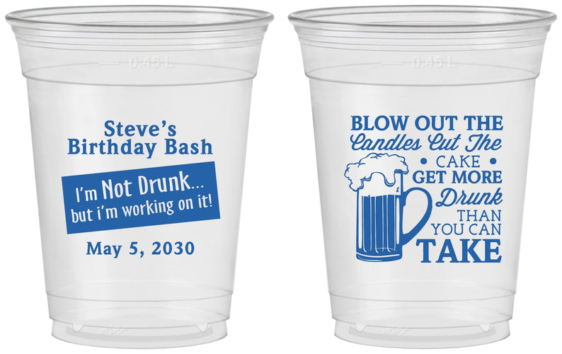 Custom Birthday 16 oz Soft Sided Clear Cups - Beer Drunk | 20232