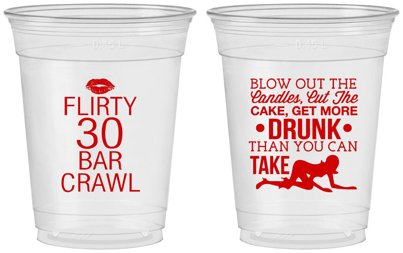 Custom Birthday 16 oz Soft Sided Clear Cups - 30th Bar Crawl | 20233