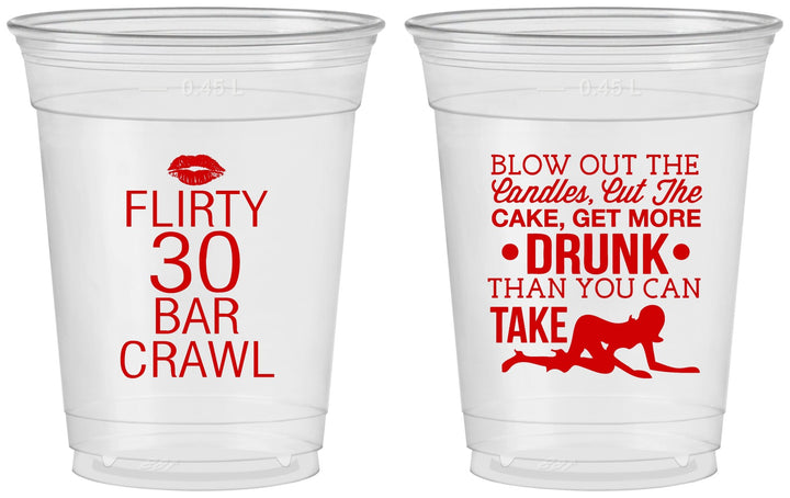Custom Birthday 16 oz Soft Sided Clear Cups - 30th Bar Crawl | 20233