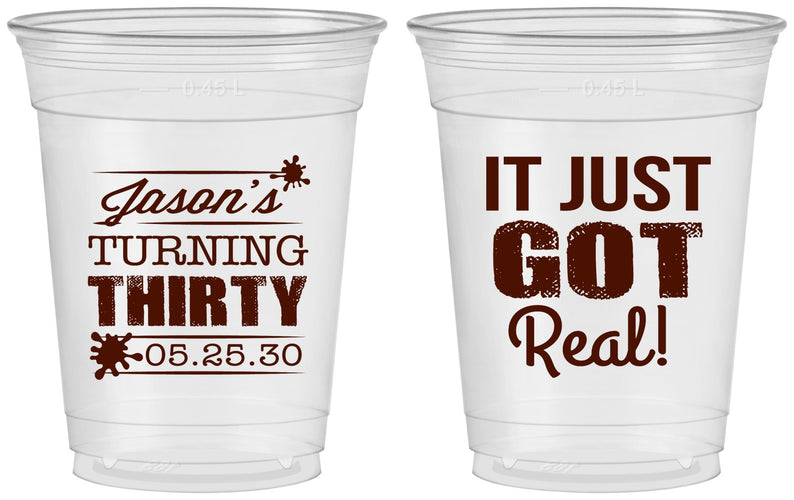 Custom Birthday 16 oz Soft Sided Clear Cups - 30th | 20235