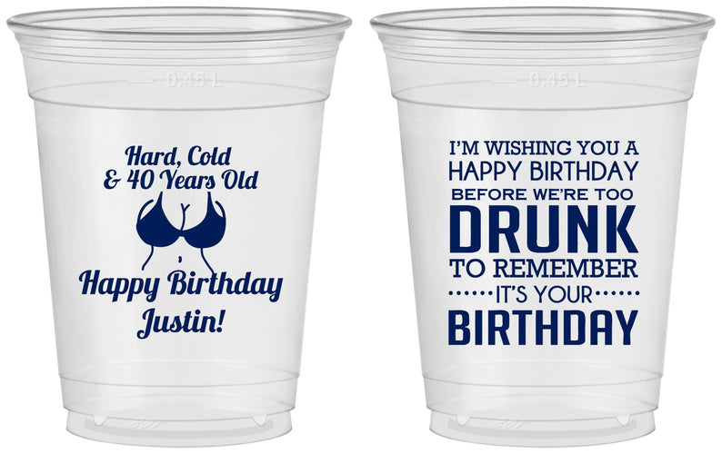 Custom Birthday 16 oz Soft Sided Clear Cups - 40th | 20237