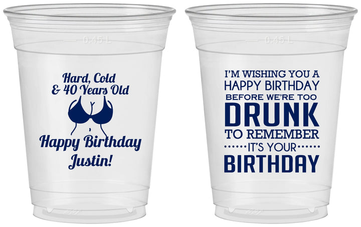 Custom Birthday 16 oz Soft Sided Clear Cups - 40th | 20237