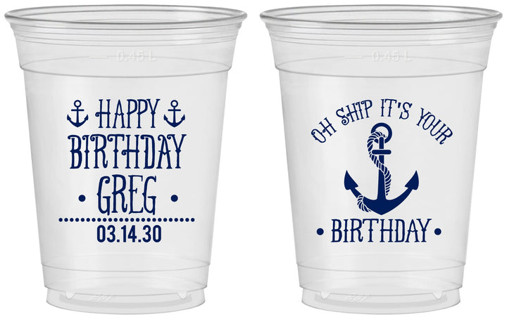 Custom Birthday 16 oz Soft Sided Clear Cups - Oh Ship Nautical | 20238