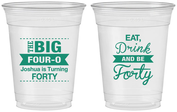 Custom Birthday 16 oz Soft Sided Clear Cups - 40th | 20243