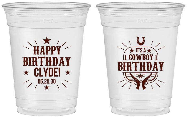 Custom Birthday 16 oz Soft Sided Clear Cups - Cowboy | 20244