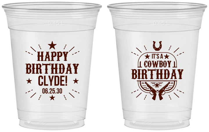 Custom Birthday 16 oz Soft Sided Clear Cups - Cowboy | 20244