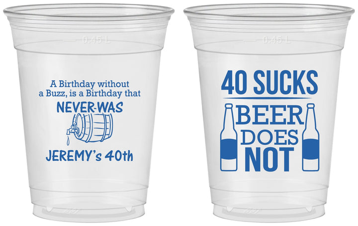 Custom Birthday 16 oz Soft Sided Clear Cups - 40th | 20247