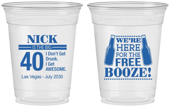 Custom Birthday 16 oz Soft Sided Clear Cups - 40th | 20249