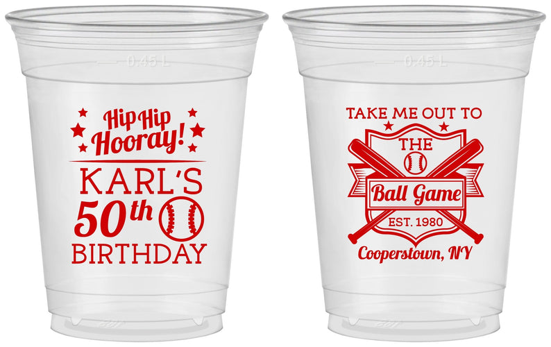 Custom Birthday 16 oz Soft Sided Clear Cups - 50th Baseball | 20252
