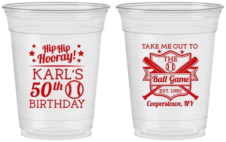 Custom Birthday 16 oz Soft Sided Clear Cups - 50th Baseball | 20252