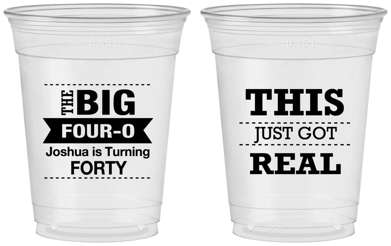 Custom Birthday 16 oz Soft Sided Clear Cups - 40th | 20254