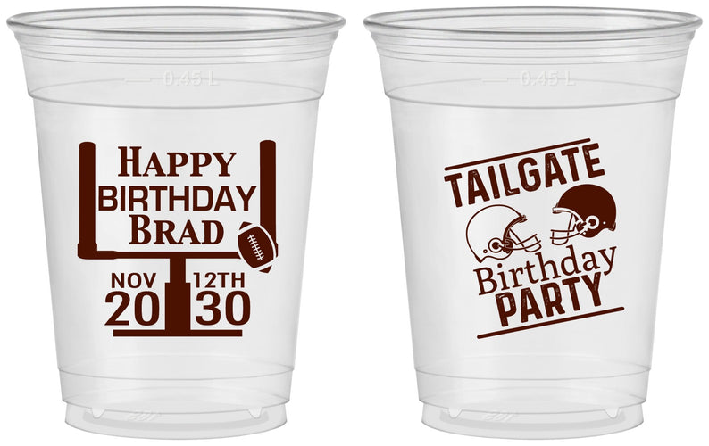Custom Birthday 16 oz Soft Sided Clear Cups - Football | 20256