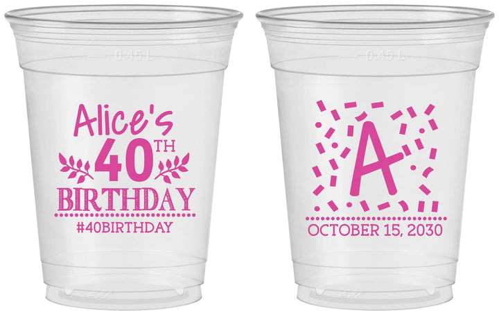Custom Birthday 16 oz Soft Sided Clear Cups - 40th | 20258