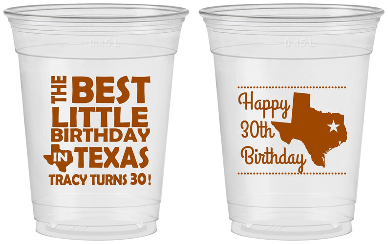 Custom Birthday 16 oz Soft Sided Clear Cups - 30th Texas | 20265
