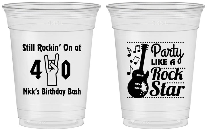 Custom Birthday 16 oz Soft Sided Clear Cups - 40th Rock Star | 20266