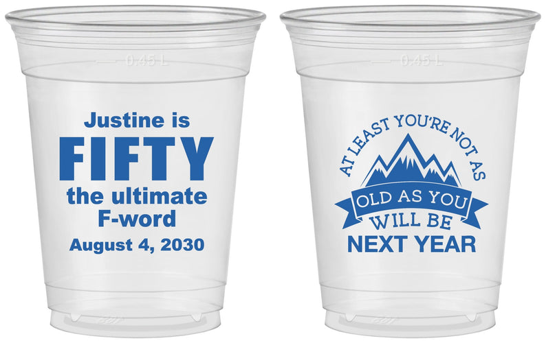 Custom Birthday 16 oz Soft Sided Clear Cups - 50th | 20268