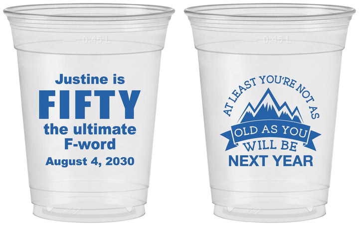 Custom Birthday 16 oz Soft Sided Clear Cups - 50th | 20268