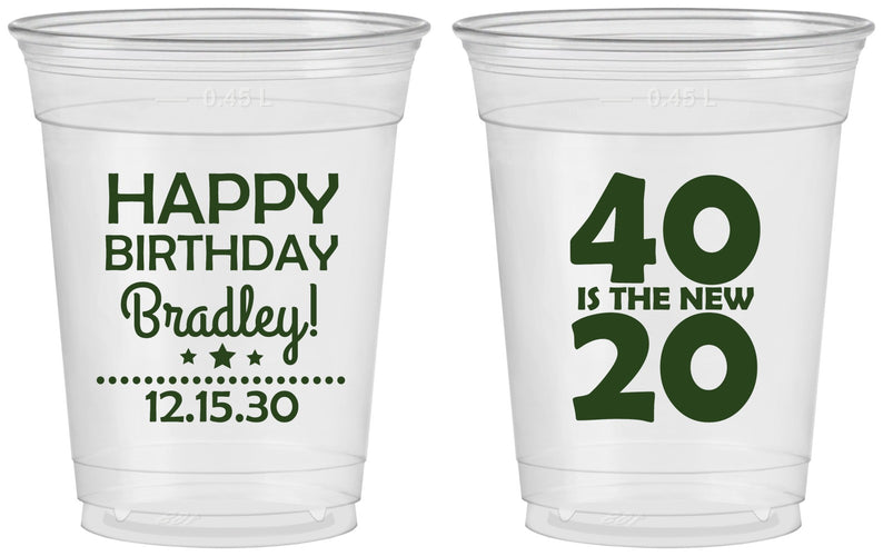 Custom Birthday 16 oz Soft Sided Clear Cups - 40 Is The New 20 | 20269
