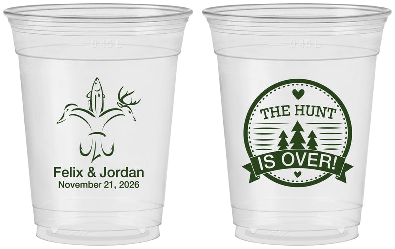 Custom Wedding 16 oz Soft Sided Clear Cups - The Hunt Is Over | 203
