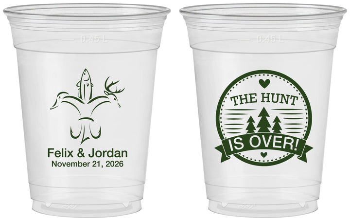 Custom Wedding 16 oz Soft Sided Clear Cups - The Hunt Is Over | 203