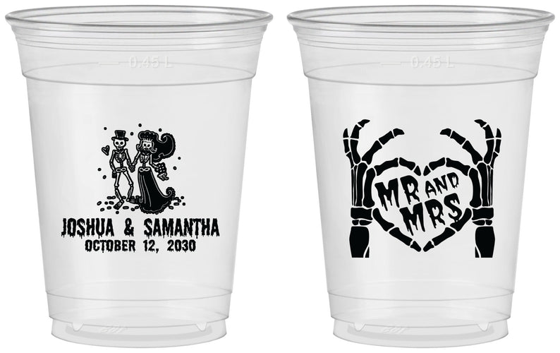 Custom Wedding 16 oz Soft Sided Clear Cups - Mr And Mrs Skeleton | 204