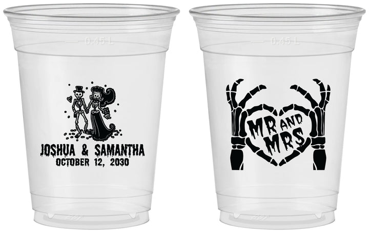 Custom Wedding 16 oz Soft Sided Clear Cups - Mr And Mrs Skeleton | 204