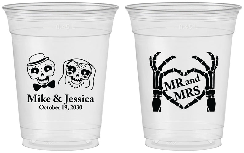 Custom Wedding 16 oz Soft Sided Clear Cups - Mr And Mrs Halloween | 206