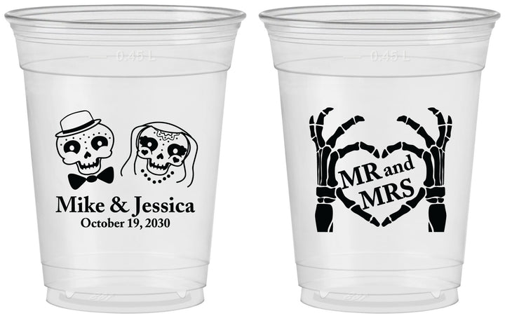 Custom Wedding 16 oz Soft Sided Clear Cups - Mr And Mrs Halloween | 206