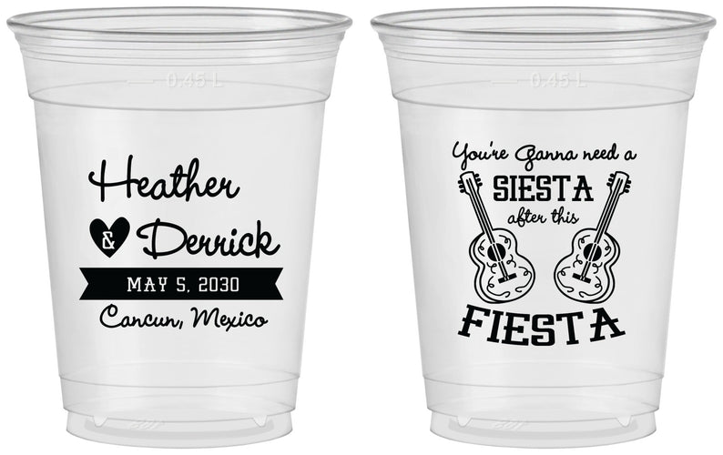 Custom Wedding 16 oz Soft Sided Clear Cups - Siesta Fiesta Mexico | 207