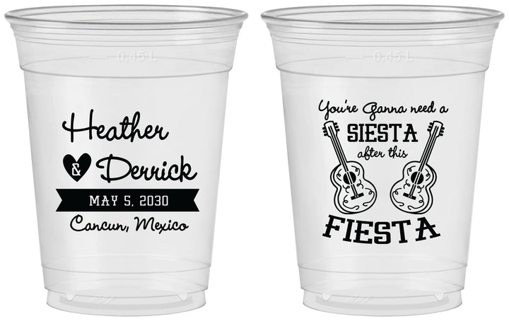 Custom Wedding 16 oz Soft Sided Clear Cups - Siesta Fiesta Mexico | 207