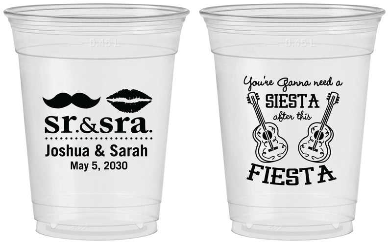 Custom Wedding 16 oz Soft Sided Clear Cups - Siesta Fiesta Sr Sra | 208