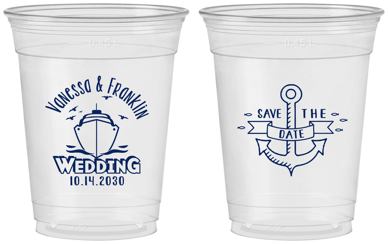 Custom Wedding 16 oz Soft Sided Clear Cups - Save The Date Cruise | 209