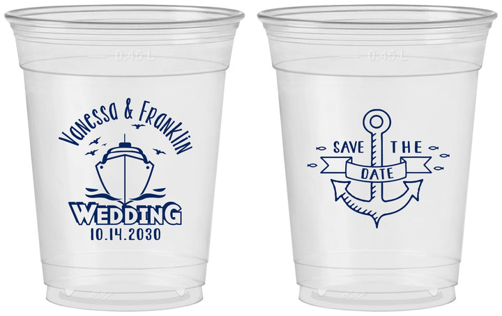 Custom Wedding 16 oz Soft Sided Clear Cups - Save The Date Cruise | 209
