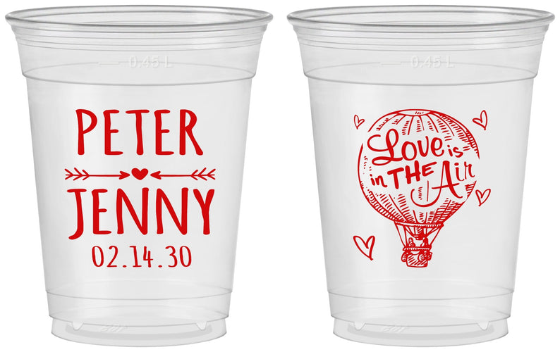 Custom Wedding 16 oz Soft Sided Clear Cups - Love In Air Hot Air Balloon | 210