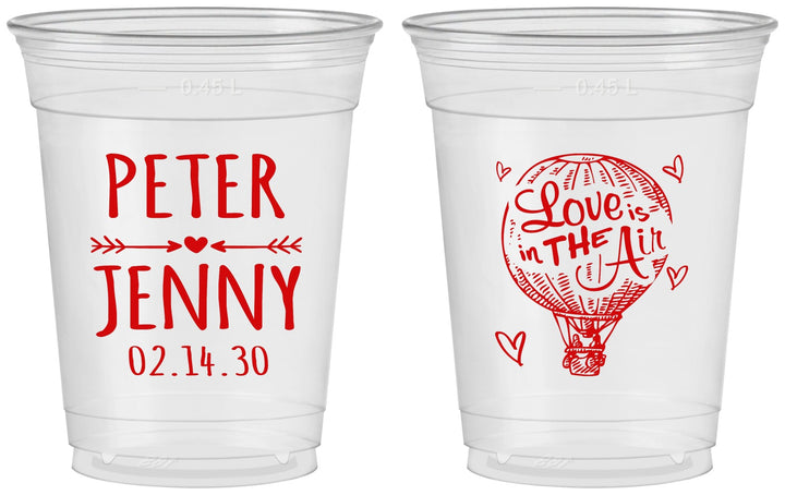 Custom Wedding 16 oz Soft Sided Clear Cups - Love In Air Hot Air Balloon | 210
