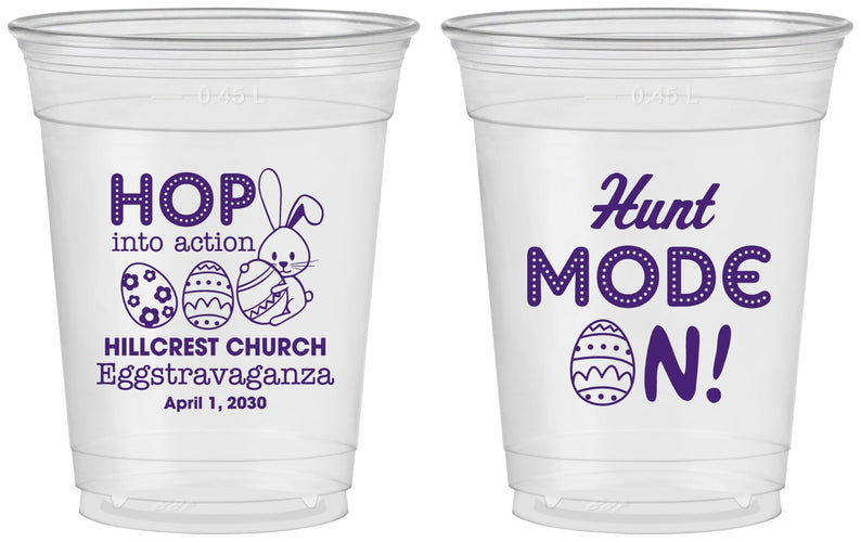 Custom Easter 16 oz Soft Sided Clear Cups - Hunt Mode On Bunny | 210000