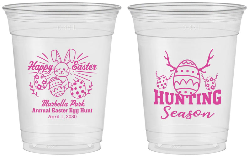 Custom Easter 16 oz Soft Sided Clear Cups - Bunny Egg Hunt | 210003