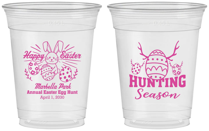 Custom Easter 16 oz Soft Sided Clear Cups - Bunny Egg Hunt | 210003