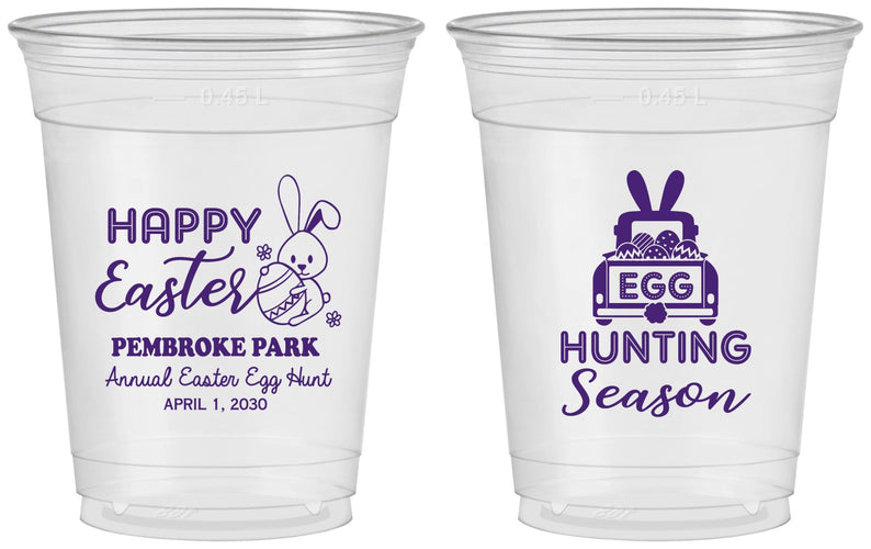 Custom Easter 16 oz Soft Sided Clear Cups - Egg Hunting Bunny | 210004