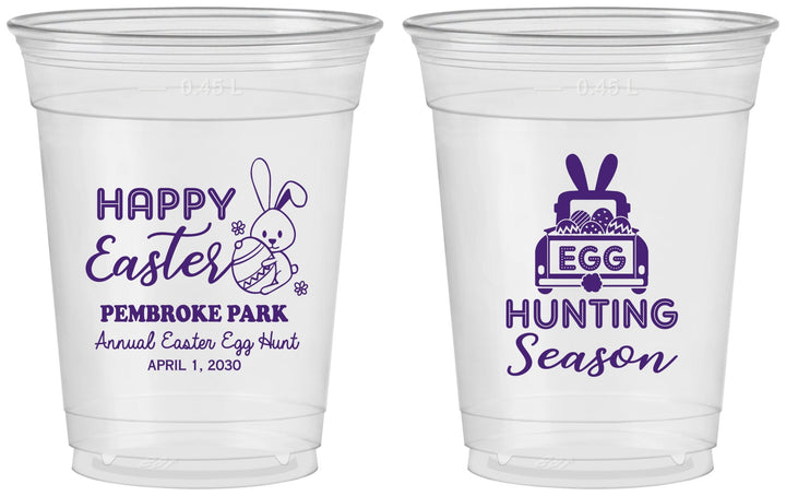 Custom Easter 16 oz Soft Sided Clear Cups - Egg Hunting Bunny | 210004