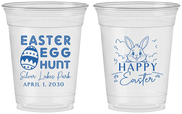 Custom Easter 16 oz Soft Sided Clear Cups - Egg Hunt Bunny | 210005
