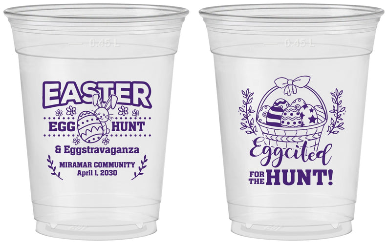 Custom Easter 16 oz Soft Sided Clear Cups - Eggcited For Hunt Bunny | 210006