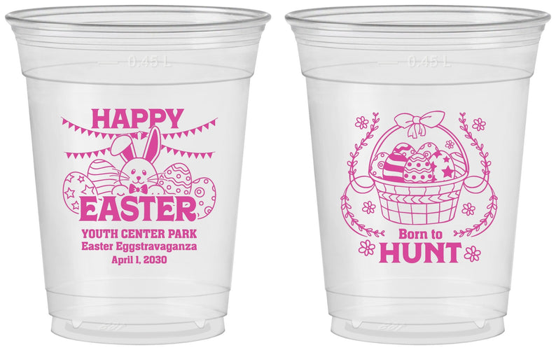 Custom Easter 16 oz Soft Sided Clear Cups - Born To Hunt Bunny | 210007