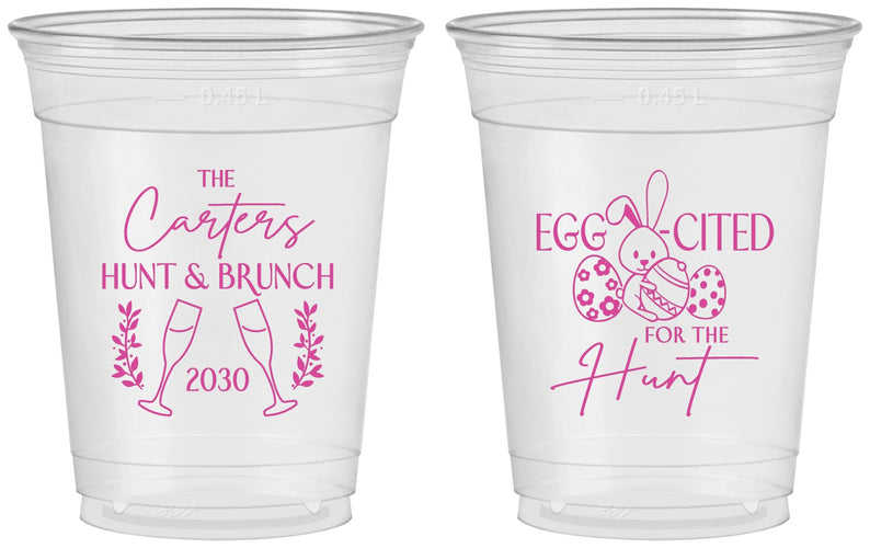 Custom Easter 16 oz Soft Sided Clear Cups - Eggcited For Hunt Bunny | 210011