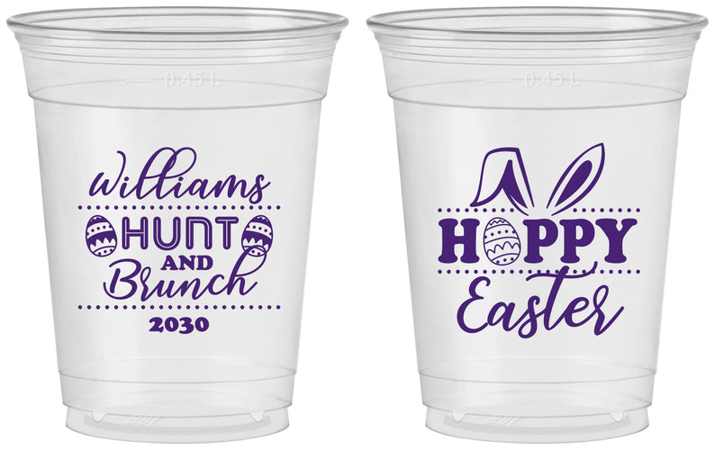 Custom Easter 16 oz Soft Sided Clear Cups - Hoppy Bunny Eggs | 210012