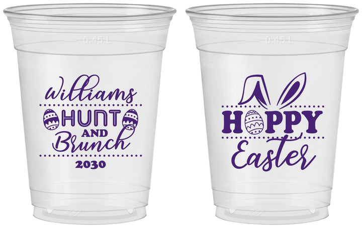 Custom Easter 16 oz Soft Sided Clear Cups - Hoppy Bunny Eggs | 210012