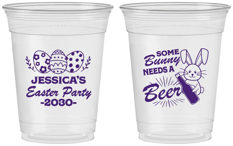 Custom Easter 16 oz Soft Sided Clear Cups - Bunny Needs A Beer | 210018