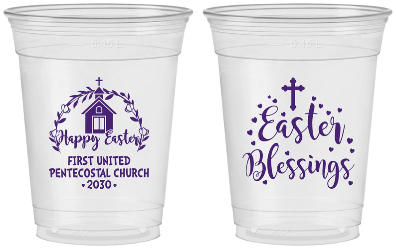 Custom Easter 16 oz Soft Sided Clear Cups - Easter Blessings Church | 210024