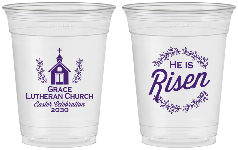 Custom Easter 16 oz Soft Sided Clear Cups - He Is Risen | 210026