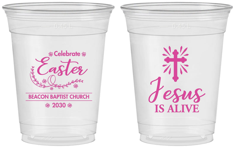 Custom Easter 16 oz Soft Sided Clear Cups - Jesus Is Alive | 210027